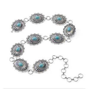 Flower Turquoise Silver Chain concho Waist Belt Women’s Western Boho Must Have